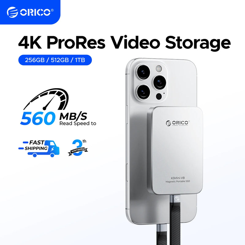 ORICO 560MB/S Portable SSD USB3.2 PSSD 480GB External SSD for iPhone 17 16Pro/Max ProRes 4K ProRes K5MINI-VB