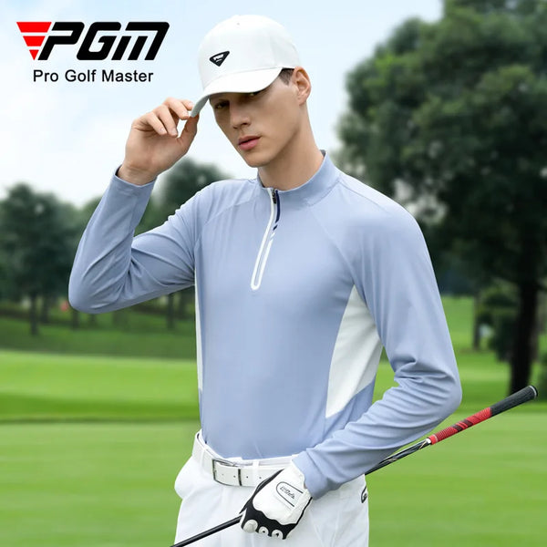 PGM Men Golf Long Sleeved Polo Shirt Autumn Winter Stand Up Collar High Elastic Top Clothes YF821