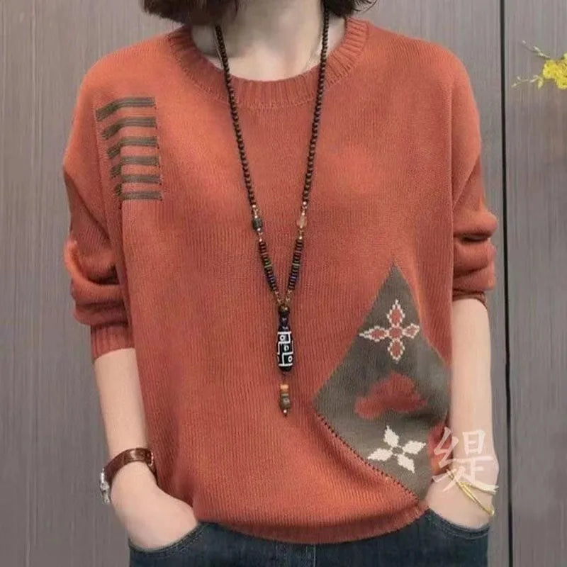 All-Match New Retro Middle Aged Mother Autumn Winter Pull Bottoming Shirt Knitted Sweater Female Clothing Pullover Tops Women