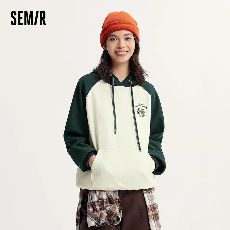 Semir Hooded Sweatshirt Fleece Graphic Pullover Women 2025 Winter Loose Fit Casual Wear Long Sleeve Top