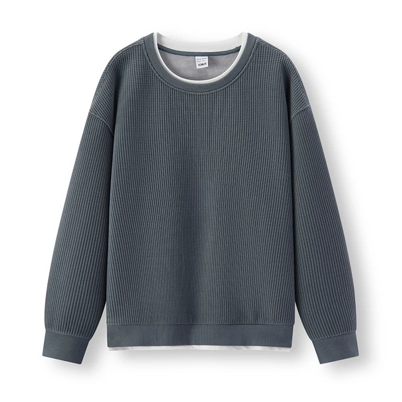 Semir Men Sweatshirt Fleece Lined Waffle Texture Layered Look Long Sleeve Everyday Style 2026 Winter Warm Layer Soft Comfort