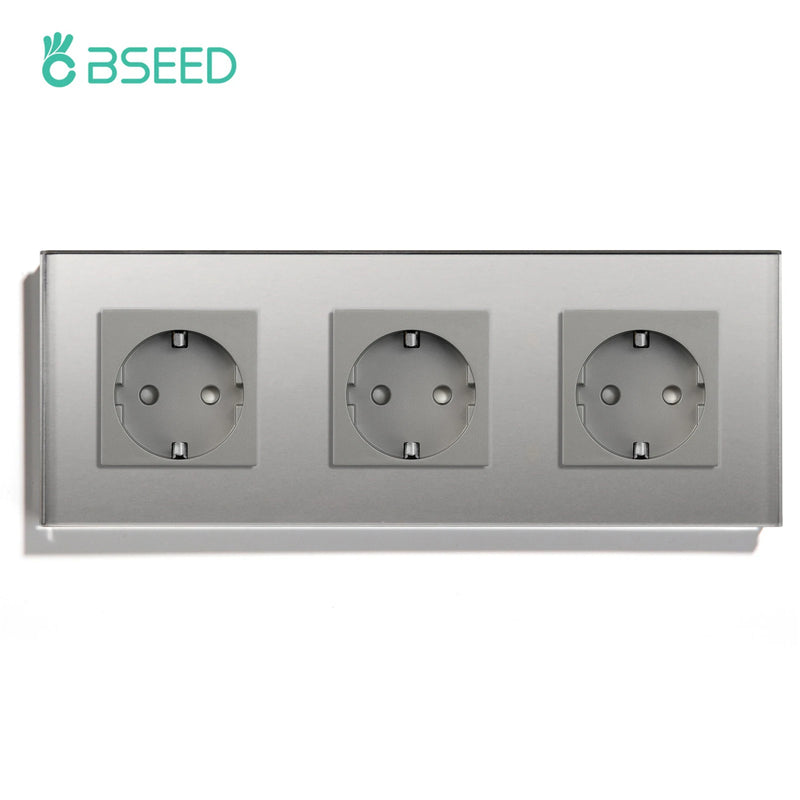 BSEED EU Wall Sockets Single Plugs Sockets Double 5V 2.1A USB Socket Phone Charge Glass Panel Power Sockets Kids Protection 16A