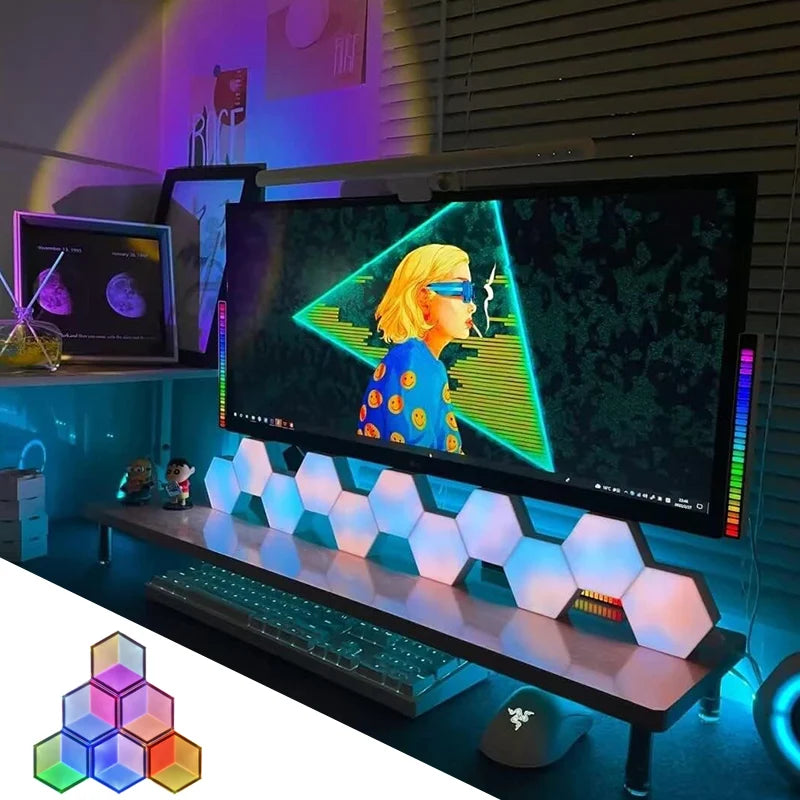 6/10pcs 3D Hexagon Wall Lights App Control Light RGB Wall Decor Lights Music Sync Light WiFi Enabled Light for Gaming Room