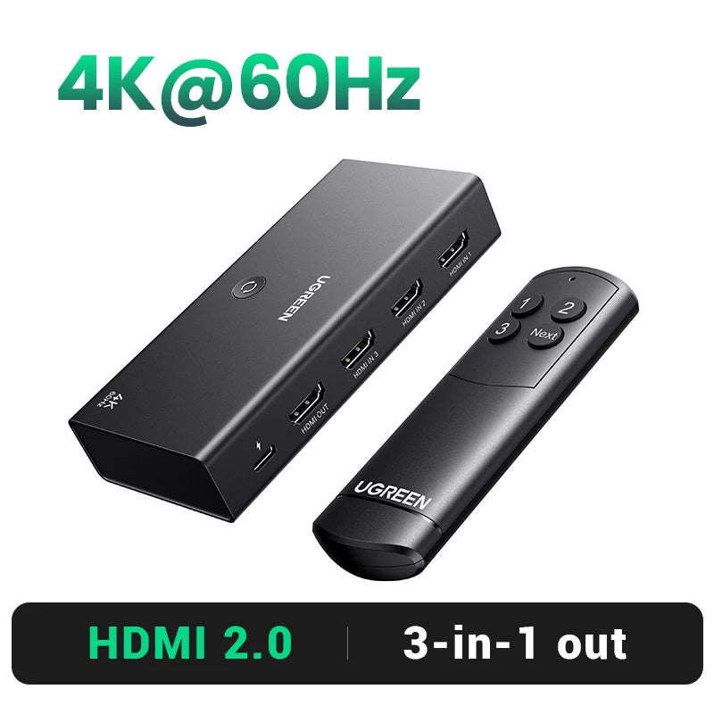 UGREEN HDMI 2.1 Switcher 8K 60Hz 4K120Hz HDMI-compatible Switch 3 in 1 Out with Remote Control Converter For Xbox PS5 Monitors