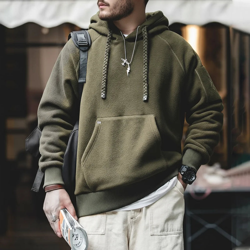 Maden 2024 Autumn Winter Casual Heavyweight Hoodie Men's Black Versatile Thickened Fleece Pullover Loose Warm Hooded Sweatshirt