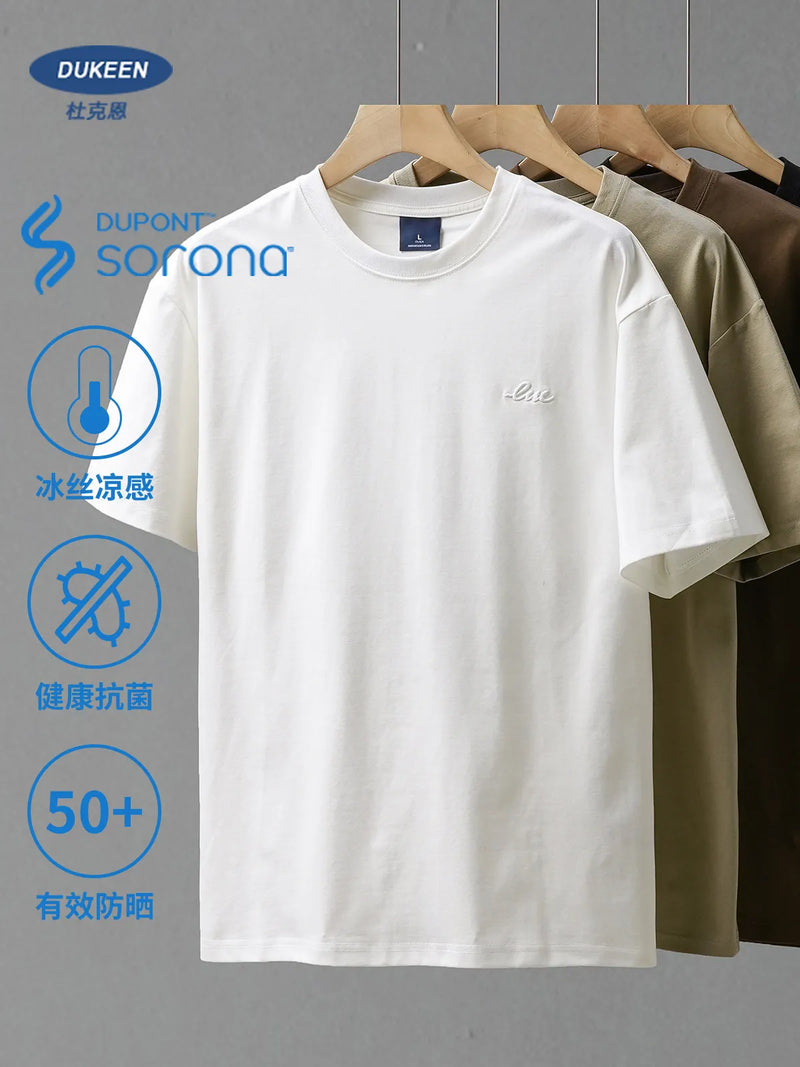 DUKEEN Men's Sorona Cool Touch Quick-Dry T-Shirt - Summer Short Sleeve with Embroidered Lettering and Premium Feel