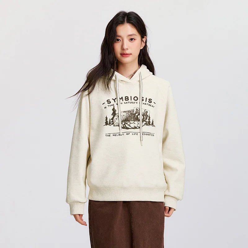 Semir Hooded Sweatshirt Fleece Graphic Pullover Women 2025 Winter Loose Fit Casual Wear Long Sleeve Top