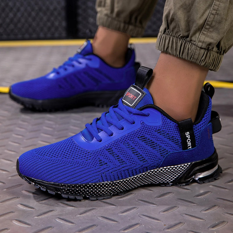 Men Sports Shoes Fashion Lace Up Mesh Breathable Versatile Running Shoes New Thick Soled Anti Slip Wear-resistant Hiking Shoes