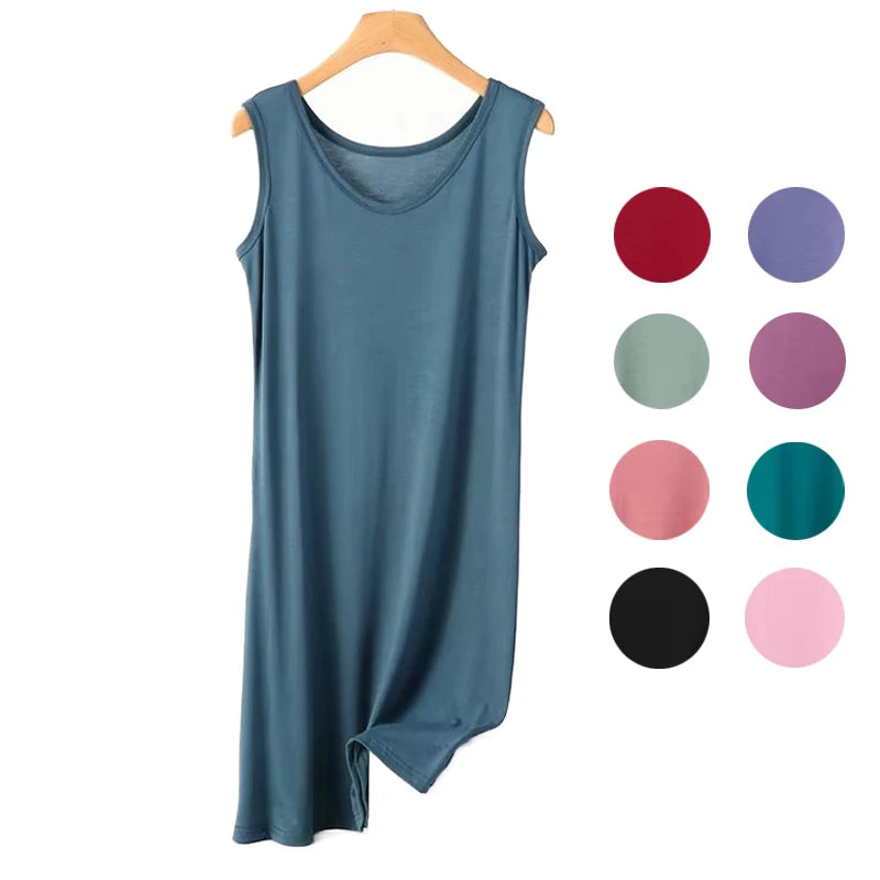 3XL-8XL Large Size Modal Cotton Night Dress Women Sleeveless Vest Nightgowns Elasticity Loose Ladies Nightwear Mid-Long Dresses