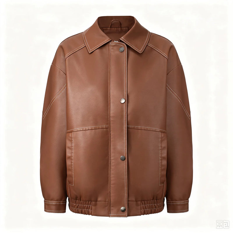 Women's Black Faux Leather Jacket for Fall, Brown Biker Coat for Spring, and Stylish, Casual PU Tops.