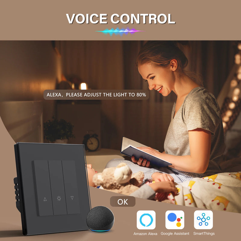 BSEED WIFI Dimmer Switch 1/2/3/4Gang Smart Click Button Switch Glass Panel White LED Indicator Tuya Smart Life Alexa Control