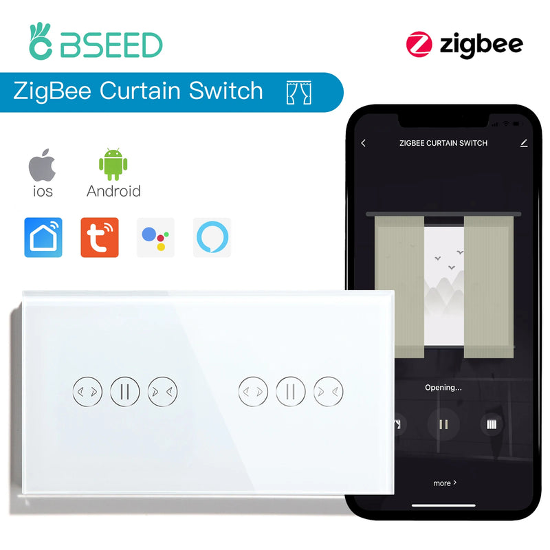 BSEED Tuya Smart Zigbee Curtain Switch Double Wirelss Touch Curtain Switch Google Home Smart Life Alexa Echo Voice Control 5A