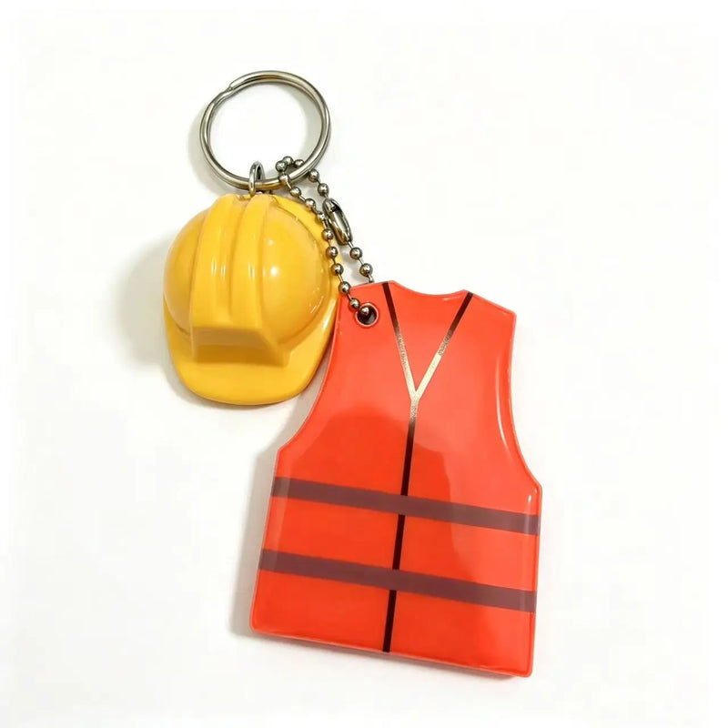 Creative Vest + Safety Helmet Shaped Keychain, Night Travel Sports Reflective Pendant for Backpack Luggage Hanging Accessories