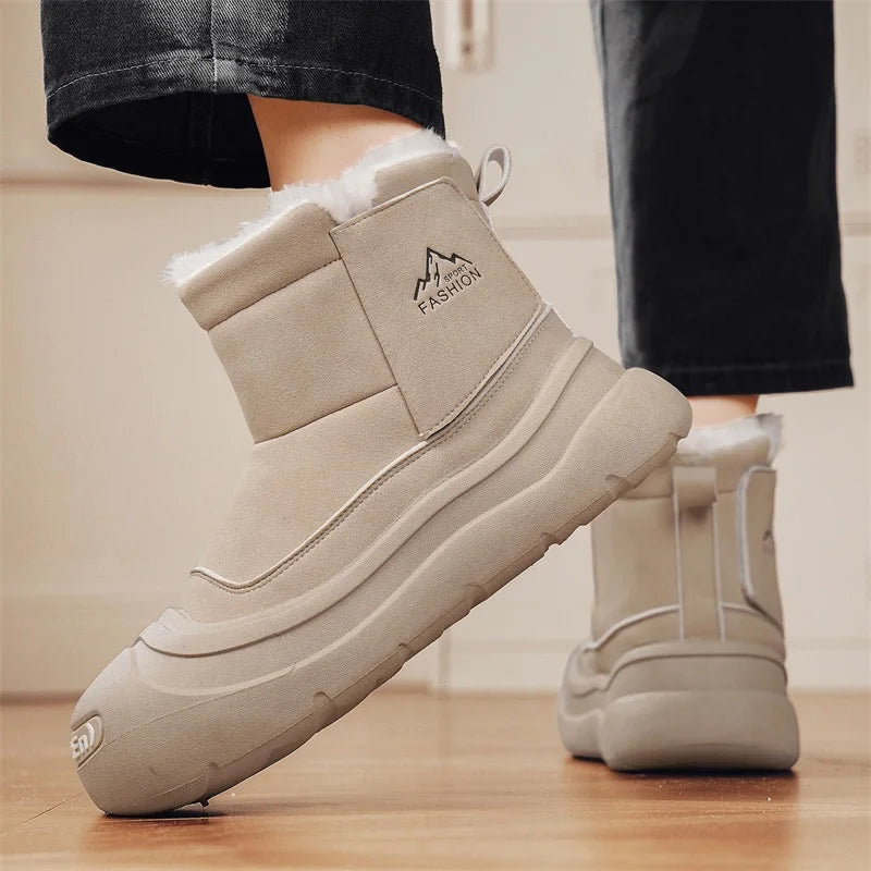 Men's snow boots winter warm plush cotton shoes soft sole non-slip high top boots fashion youth Joker outdoor sports work boots