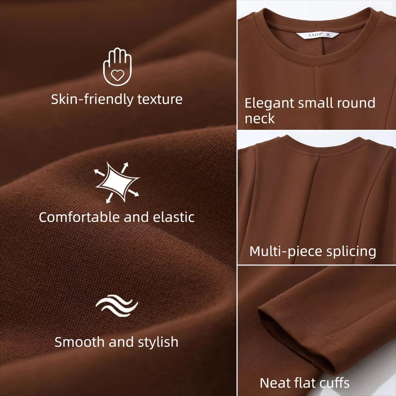 Amii Slim Dress Woman 2026 Autumn New O-Neck Stretch Long Sleeve Midi Dress Elegant Waist Cinched Casual Woman Clothes 12623013