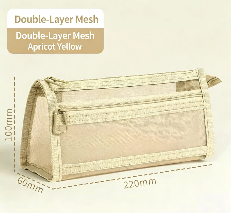 Pencil Bag Transparent Mesh Exam Specific Stationery Bag Pencil Bag Double Layered 3D Large Capacity Stationery Box
