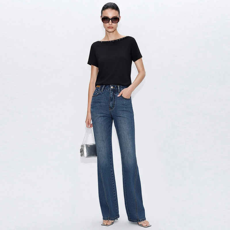 Amii Off Shoulder Women's T-Shirt 2026 Summer New Short Sleeve Stretch Cotton Tee Casual Solid Versatile Top For Women 12612008