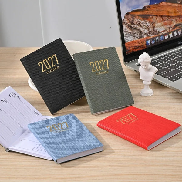 A7-sized 2027 English Planner,365-day Daily Planner Calendar, A7 Mini Portable Pocket Daily Planner, PU Leather Small Notebook