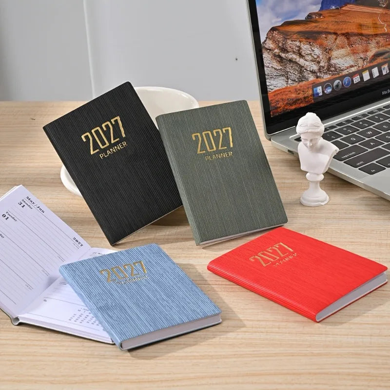 A7-sized 2027 English Planner,365-day Daily Planner Calendar, A7 Mini Portable Pocket Daily Planner, PU Leather Small Notebook
