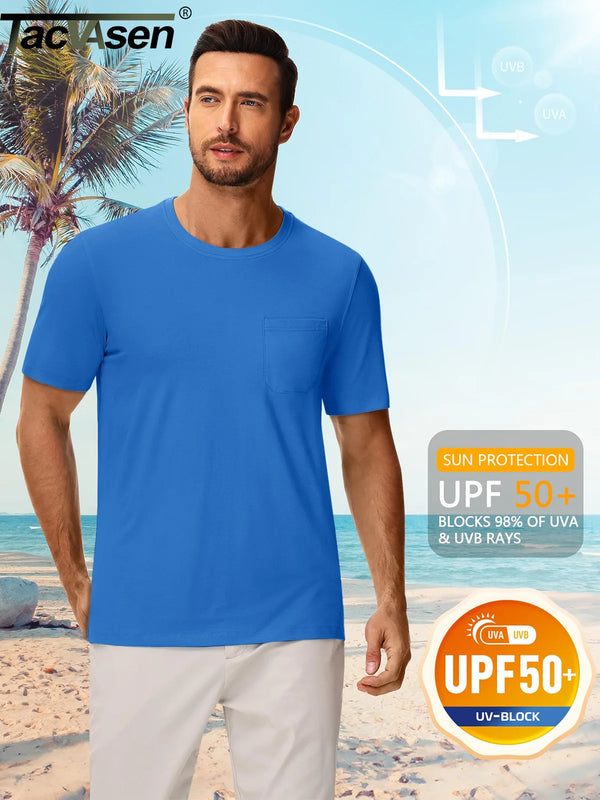 TACVASEN Men's Quick Dry T-Shirt UV Protection Short Sleeve Summer Tee With Pocket Breathable  Hiking Fishing Performance Top