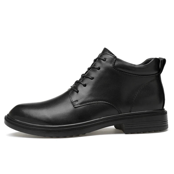 Men's Ankle Boots Black Genuine Leather Lace-Up Chukka Boots with Fur-Lined and No Fur Options Big Size 48 49 50