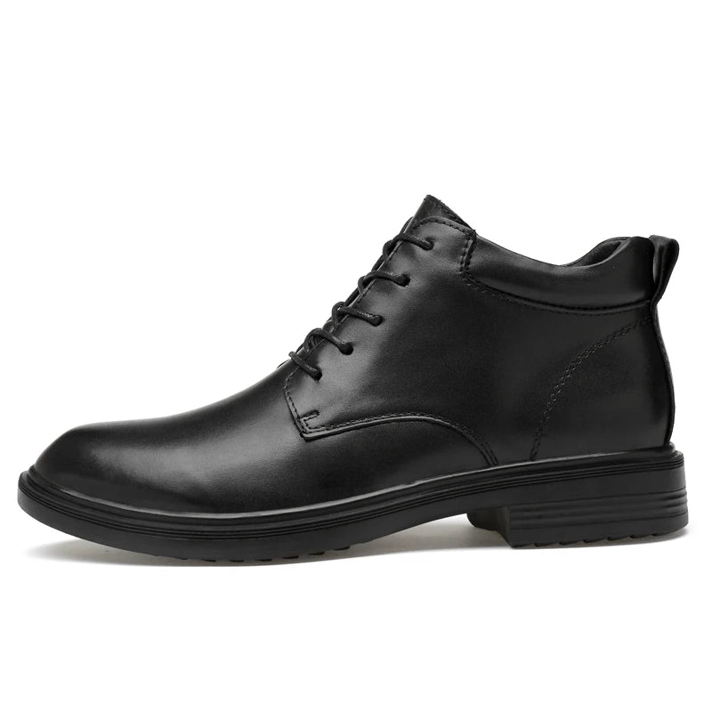 Men's Ankle Boots Black Genuine Leather Lace-Up Chukka Boots with Fur-Lined and No Fur Options Big Size 48 49 50