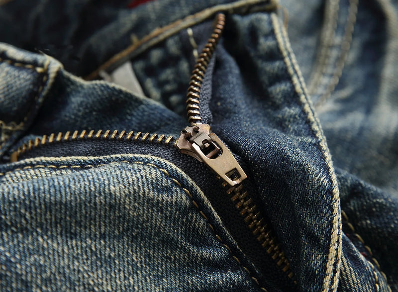 Vintage-style Men's Blue Jeans, Distressed Denim Pants, Asian Sizes 28–34 36 38 40 42.