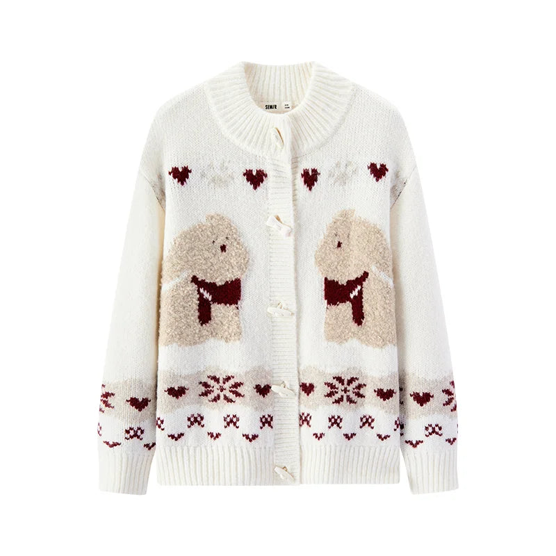Semir Cardigan Sweater Loose Fit Toggle Button Knitwear Women 2025 Winter Jacquard High Neck Casual Top