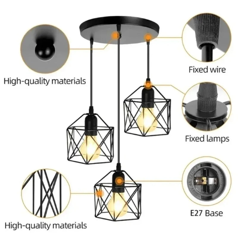 JOYINLED 1/3 Heads Simple Black Pendant Ceiling Light Industry Hanging Lampshade for Bedroom Kitchen Balcony Decorative Lighting