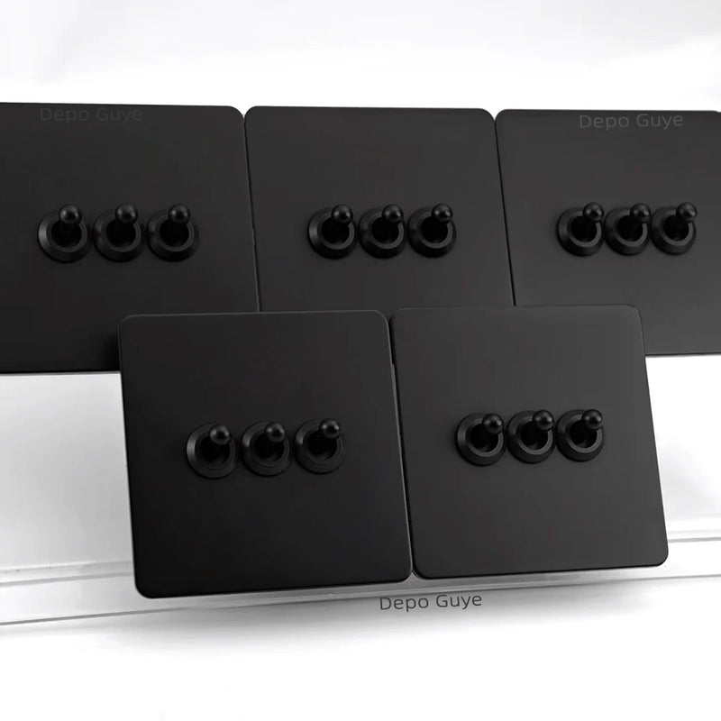 5/10PCS Toggle Wall Switch Black EU Standard Stainless Steel 1-4Gang 2Way Light Brass Lever Switch Panel For Home Improvement