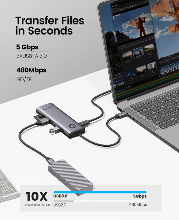 ORICO Docking Station Type C HUB to 4K60Hz HDMI-compatible USB 3.0 Adapter RJ45 PD100W Charge For Macbook Pro Laptop Accessories
