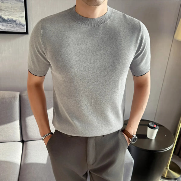 Men's Color Block Short Sleeve T-Shirt, High Twist Core-Spun Yarn Anti-Pilling, Fine 14 Needle Knit, Multi-Color Casual Wear