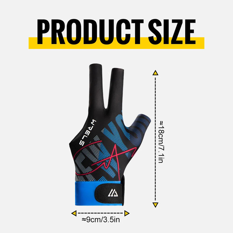 WRELS 1pc Left Hand Billiards Glove Three Finger Snooker Billiard Glove Non Slip Stickers Elasticity Billiard Training Gloves