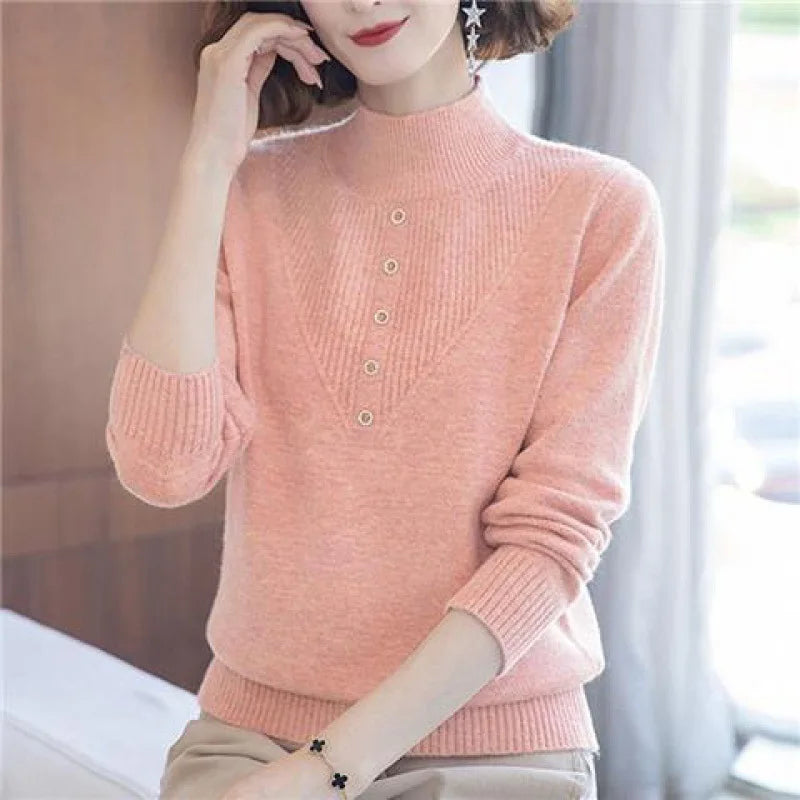 New Autumn Winter Middle-Aged Mother Knitted Clothing Bottom Shirt Women Warm Thick High Collar Knitwears Pull Femme Sweater