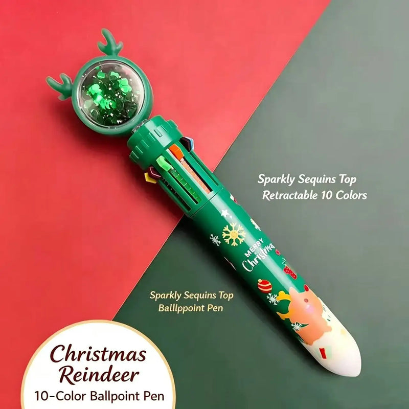 2026 Christmas Press-on Coloured Pens Ballpoint Pens Student Santa Press-on Ballpoint Pens Christmas Stationery 10 Colours 0.5mm