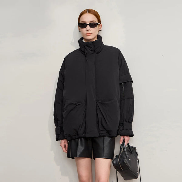 Amii Women's Jacket 2025 Winter New Loose Zipper Casual Thick Women's Outerwear Warm Turtleneck Cotton-padded Jacket 12544133