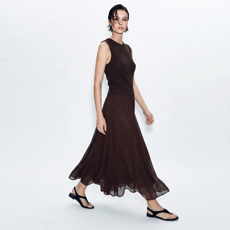 Amii Women's Chiffon Skirt 2026 Summer New Asymmetric Hem Romantic Flowy Casual Elastic Waist Long Skirt For Women 12652049