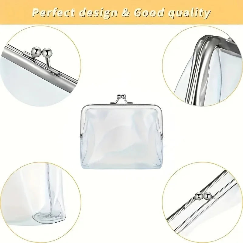 Mini Coin Purse Clear,Retro Kiss Lock Mini Coin Purse Transparent Design for Lipstick, Earbuds & Small Items, Portable。