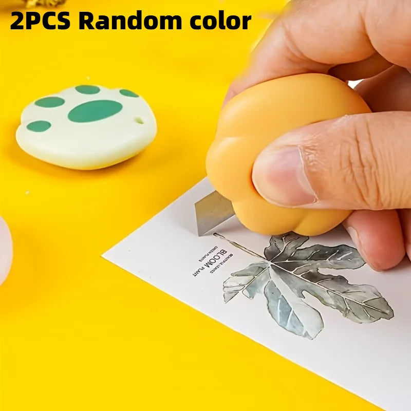 2pcs Cute Cat Paw Paper Cutters,Retractable Paper Cutter withSpring-Loaded Blade,for Office, School, Crafting & Projects.