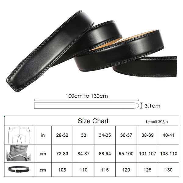 VATLTY New 31mm Leather Belt for Men Hard Alloy Automatic Buckle Soft Natural Cowhide Non-porous Trouser Belt Suit Girdles Male