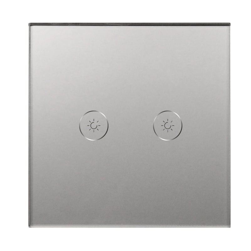 BSEED Touch Dimmer Switch 2Gang 1Way LED Dimmable Wall Light Switch Crystal Glass Panel Blue Backlight Memory Function