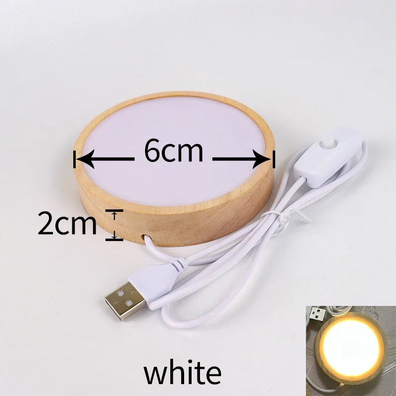 1-4Pcs Crystal Glass Wooden LED Light Display Base Art Ornament Wooden Night Lamp Base Home LED Light Rotating Display Stand