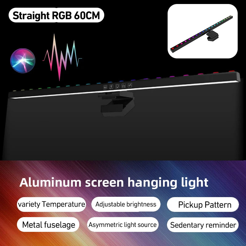 របារពន្លឺអេក្រង់កោង LED កុងតាក់កំណត់ម៉ោង របារពន្លឺម៉ូនីទ័រកុំព្យូទ័រ RGB ពន្លឺស្រអាប់គ្មានជំហានសម្រាប់ការសិក្សា លេងហ្គេម ការងារ