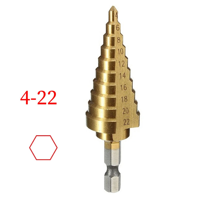 4-12 4-20 4-32 MM HSS Titanium Coated Step Drill Bit High Speed Steel Metal Wood Hole Cutter Cone Drilling Tool 4-22 Hexagon Shank