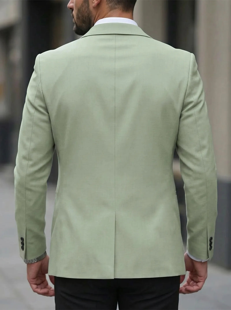 Men's Long-sleeve Suit Jackets for Fall, Green Business-casual Coat, and Formal Tops for Weddings and Parties.