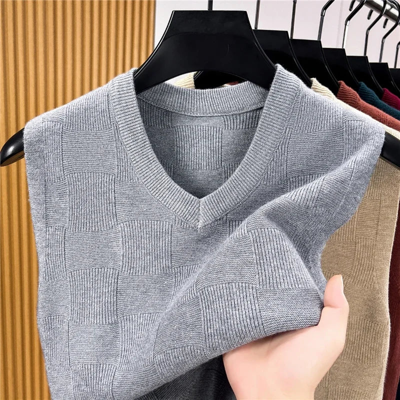 Mens Lightweight Jacquard Knitted Sleeveless Vest V Neck Textured Sweater Tank Top For Daily Commute And Business Matching