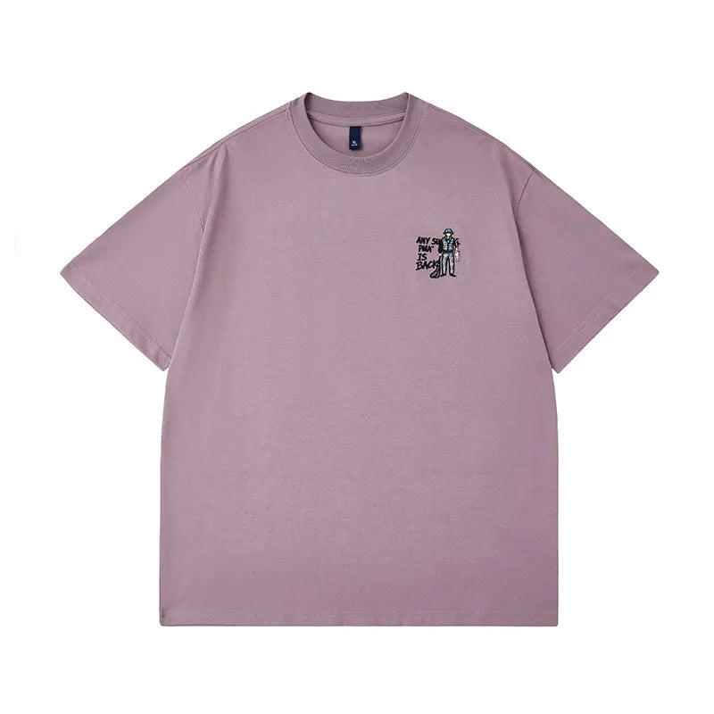 DUKEEN Men's Heavyweight 250G 100% Cotton Graphic T Shirt Chest Embroidered Back Print Casual Streetwear Short Sleeve Tee