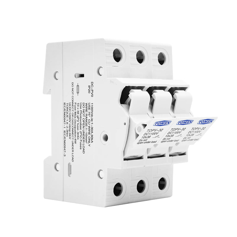 TOMZN 1P 2P 3P 4P 1100V DC Fuse Holder 10*38mm High Voltage PV TOPV-32X Base Photovoltaic System Protection Protector GPV NEW