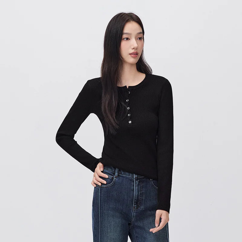 Semir Women Knit Sweater Thermal Warmth Antibacterial Antistatic Half Placket Slim Fit Versatile 2026 New Winter Daily Wear