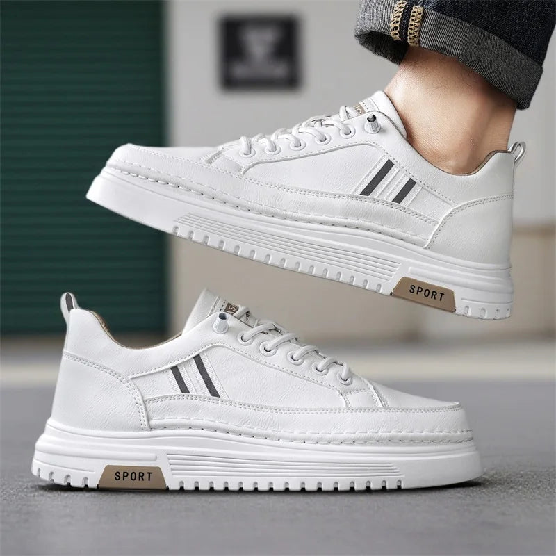 Students casual white shoes spring soft-sole anti-slip breathable flat outdoor walking shoes men's thick-sole sports board shoes